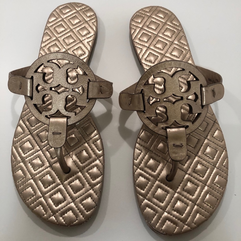 Tory Burch Miller gold thong flops